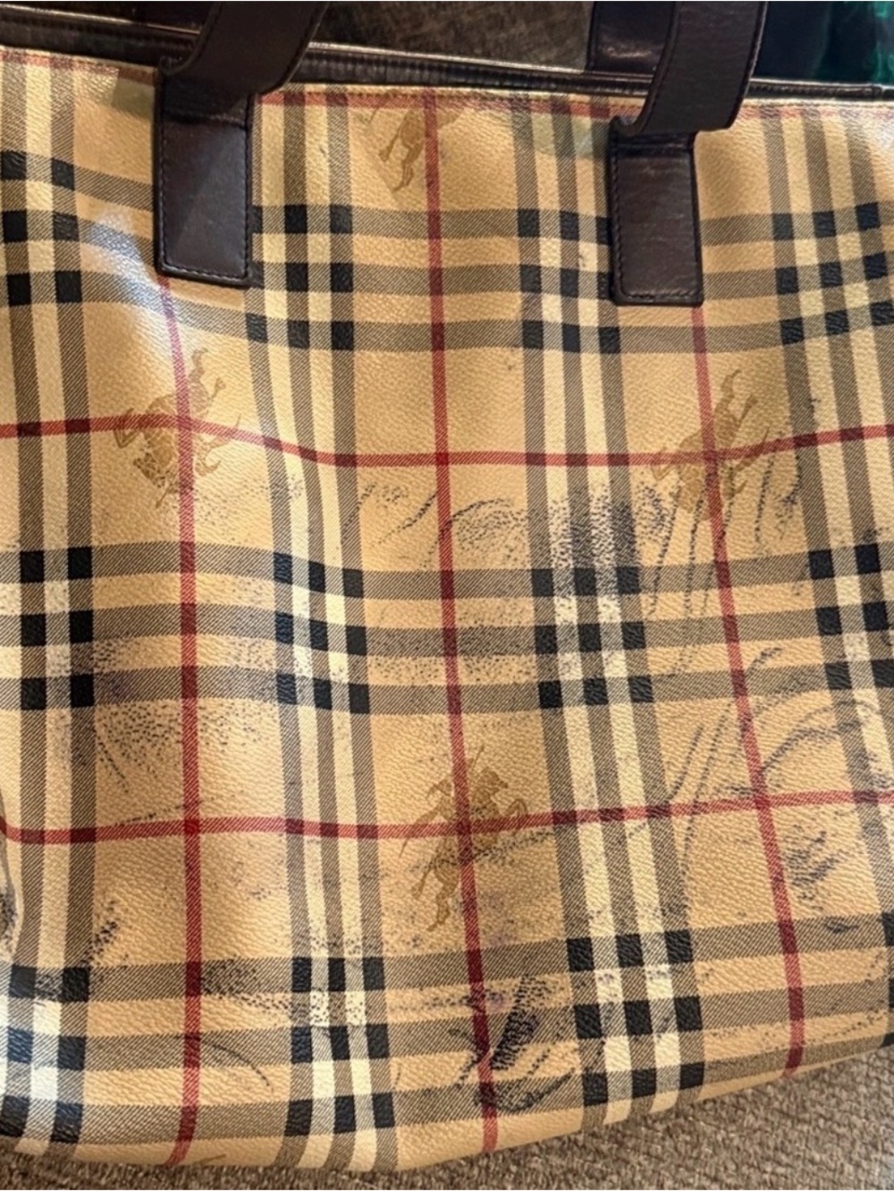 Authentic Burberry Beige Plaid Tote with Brown Leather Handles - Picture 8 of 9